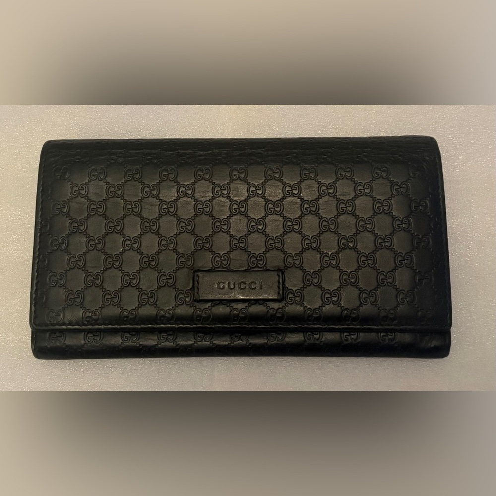 Gucci Microguccissima Continental Wallet Black Leather With COA